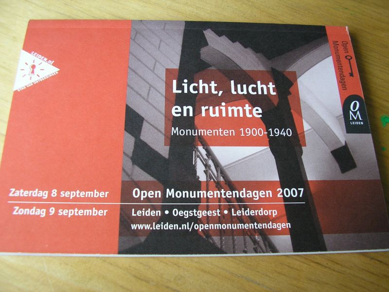 Klever, Tiny (voorzitter) - Licht, lucht en ruimte. Monumenten 1900-1940. Open monumentendagen 2007, Leiden- Oegstgeest - Leiderdorp.