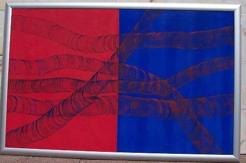 KARMAN, BO. - Abstracte voortselling in blauw en rood.