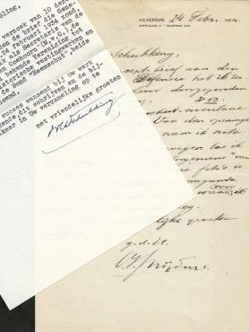 SNIJDERS, Generaal C.J. - Handgeschreven, gesigneerde brief aan W.H. Schukking, gedateerd '24 Febr. 1934'.