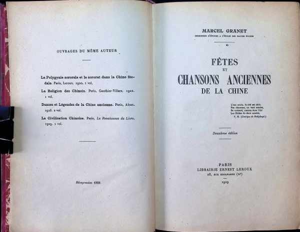 Marcel Granet - Fêtes et Chansons Anciennes de la Chine