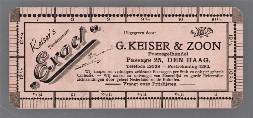 n.n - (BOEKENLEGGER / BOOKMARK) Postzegelhandel G. Keiser en Zoon