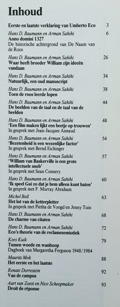 Redactie - Bzzlletin Jaargang 1986- 1987 nummer 141 Umberto Eco