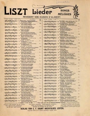 Liszt, Franz und Eugen D`Albert: - Liszt Lieder. Revidiert Neue Ausgabe rev. von W. Höhne. Nr. 2 - 5, 7 - 11, 16, 20, 22 - 24, 26, 28 - 30, 32, 33, 35, 36, 38, 40 - 42, 47, 48, 51 - 53, 55