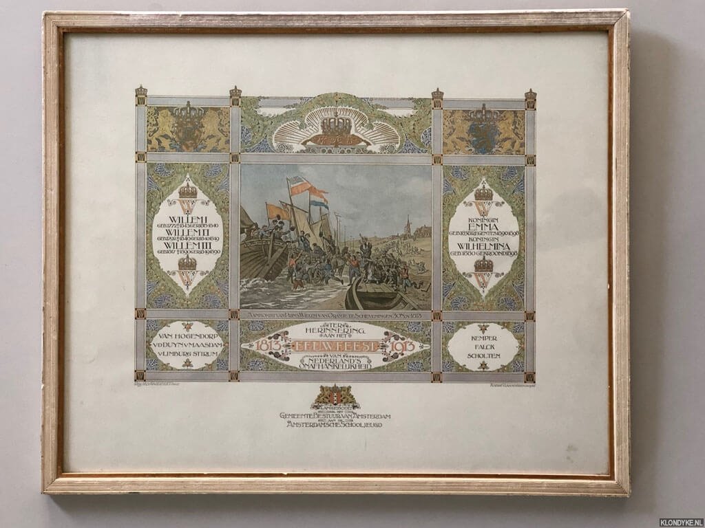 Vlaanderen, Andre & J.W. Pieneman (prent vrij naar) - Prent ter herinnering aan het eeuwfeest van Nederland's onafhankelijkheid 1813-1913