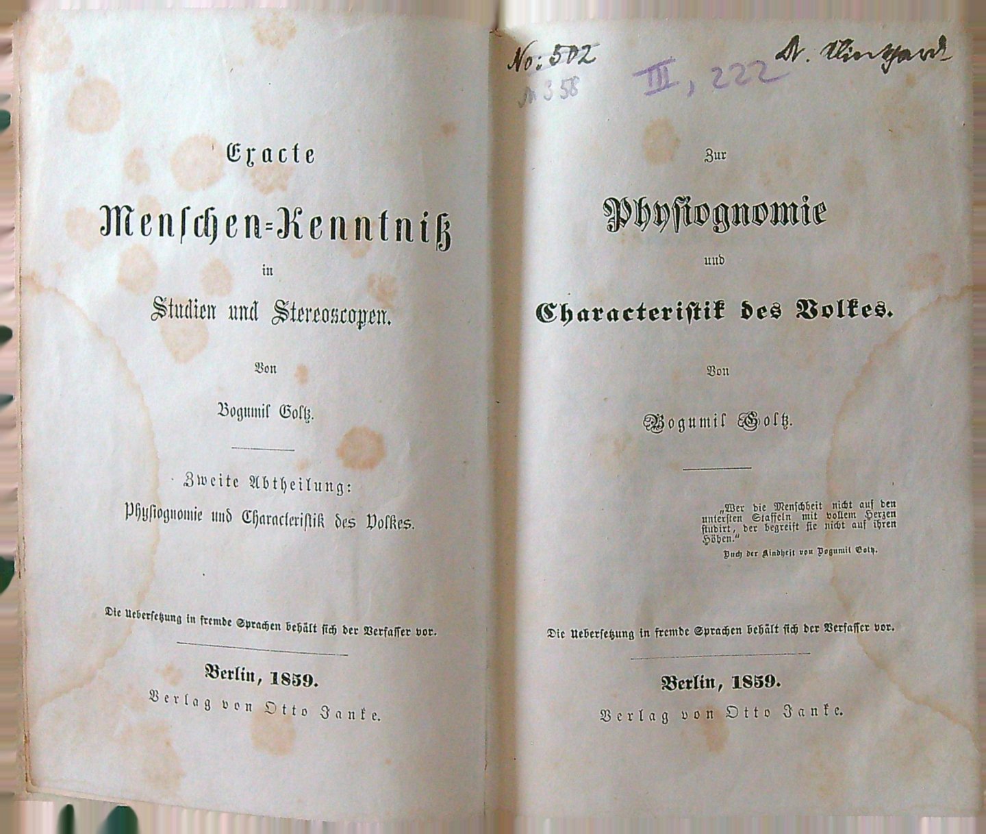 Goltz - Zur Physiognomie und Characteristik des Volkes