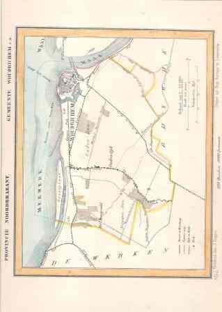Kuyper, J. - Woudrichem.  Gemeente kaart . originele steendruk of lithografie. Uit J. Kuyper. Gemeente Atlas van Noord-Brabant