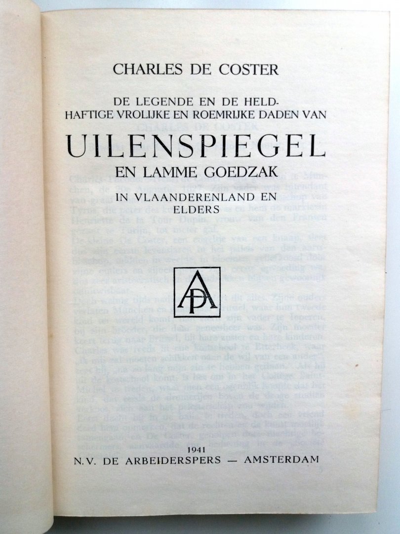 Coster, Charles de - Uilenspiegel (De legende en de heldhaftige en roemrijke daden van Uilenspiegel en lamme goedzak in Vlaanderenland en elders)