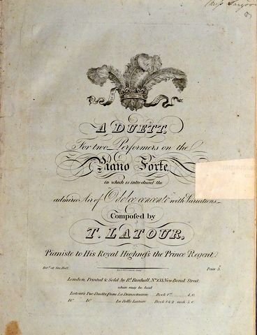 Latour, T.: - A Duett, for two performers on the piano forte, in which is introduced the admired air of "O dolce concento" [by W. A. Mozart] with variations