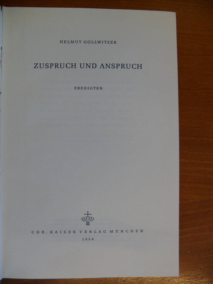 Gollwitzer Helmut - Zuspruch und Anspruch    - Predigten-