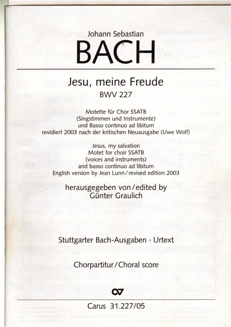 Bach Johann Sebastian - Jesu, meine Freude BWW 227
