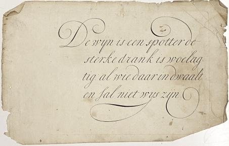 WIJN-KALLIGRAFIE - De wijn is een spotter. (Origineel handschrift, 18e eeuw).
