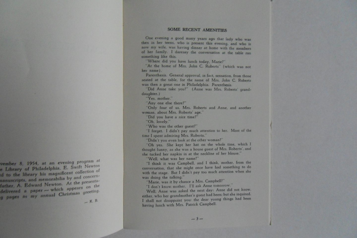 Kirke, Bryan. - Some recent Amenities. - A Paper on A. Edward Newton.