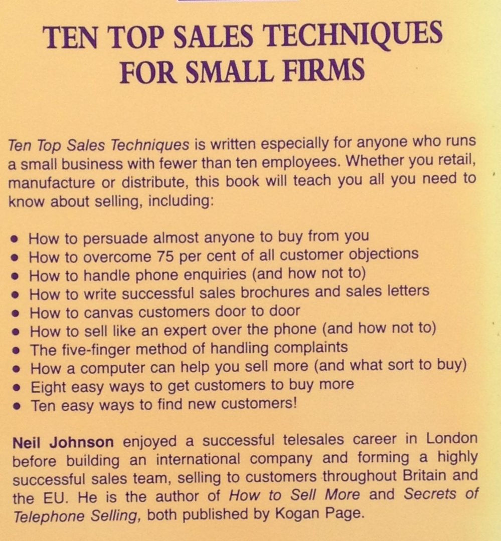 Johnson, Neil - Ten Top Sales Techniques For Small Firms - make more money by increasing sales