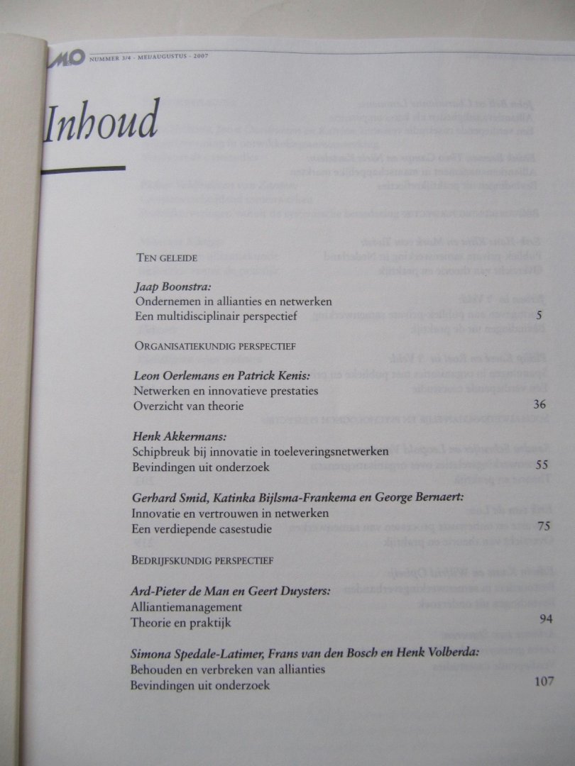 Diverse auteurs - Management en Organisatie - Themanummer: Ondernemen in allianties en netwerken, Een multiedisciplinair perspectief