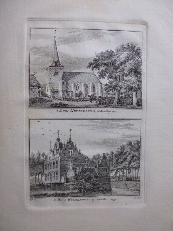 H. Spilman - t Dorp Netterden in 's Heerenberg / 't Huis Woldenburg by Netterden 1743 - Originele kopergravure