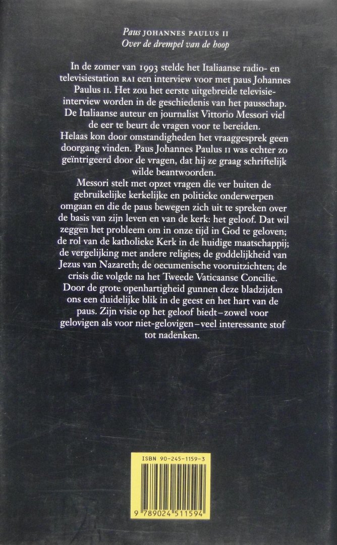 Paus Johannes Paulus II - Over de drempel van de hoop / onder redactie en met een voorwoord van Vittorio Messori