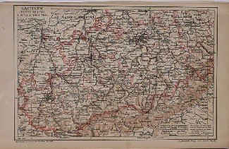 antique map (kaart). - Sachsen (Konigr) Sudlicher Teil.