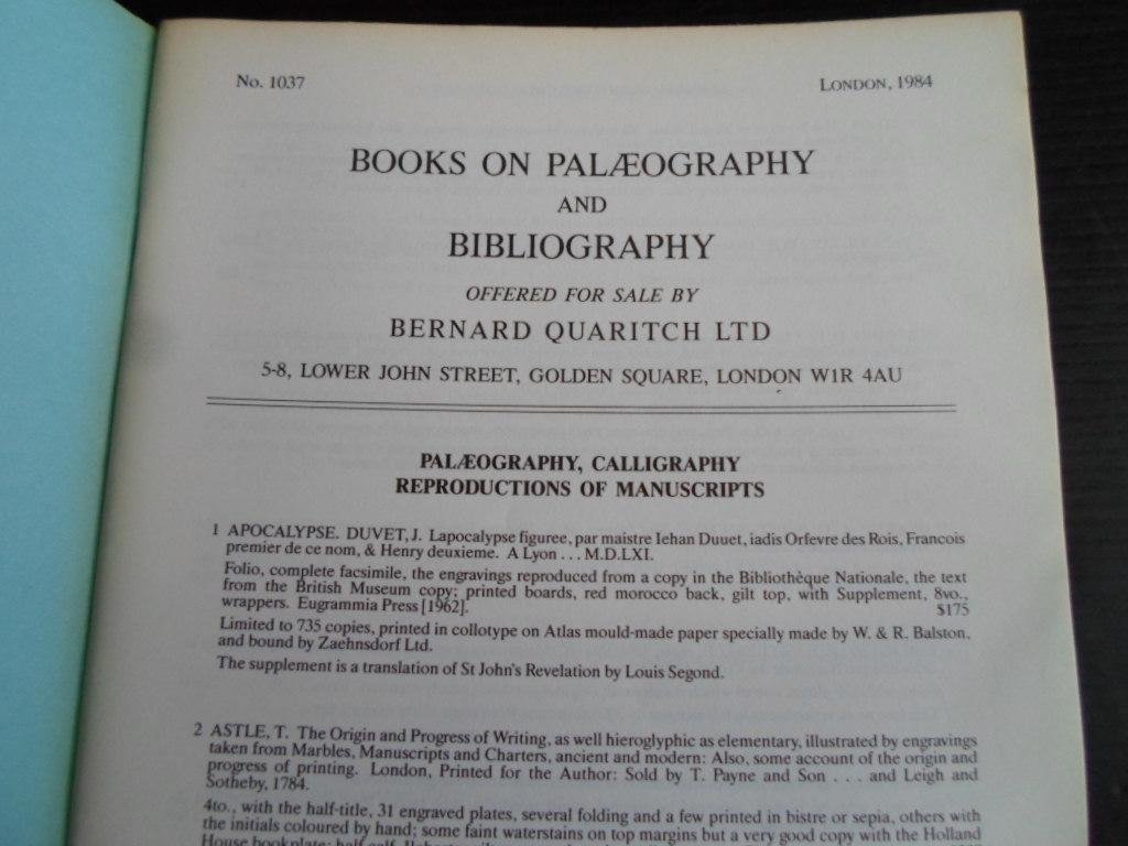 Catalogue 1037 Bernard Quaritch Ltd - Palaeography, Biblography