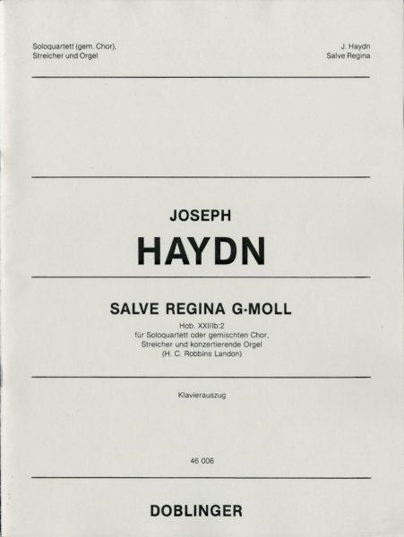 Haydn, Joseph - SALVE REGINA g-Moll für Soloquartett oder gemischten Chor, Klavierauszug