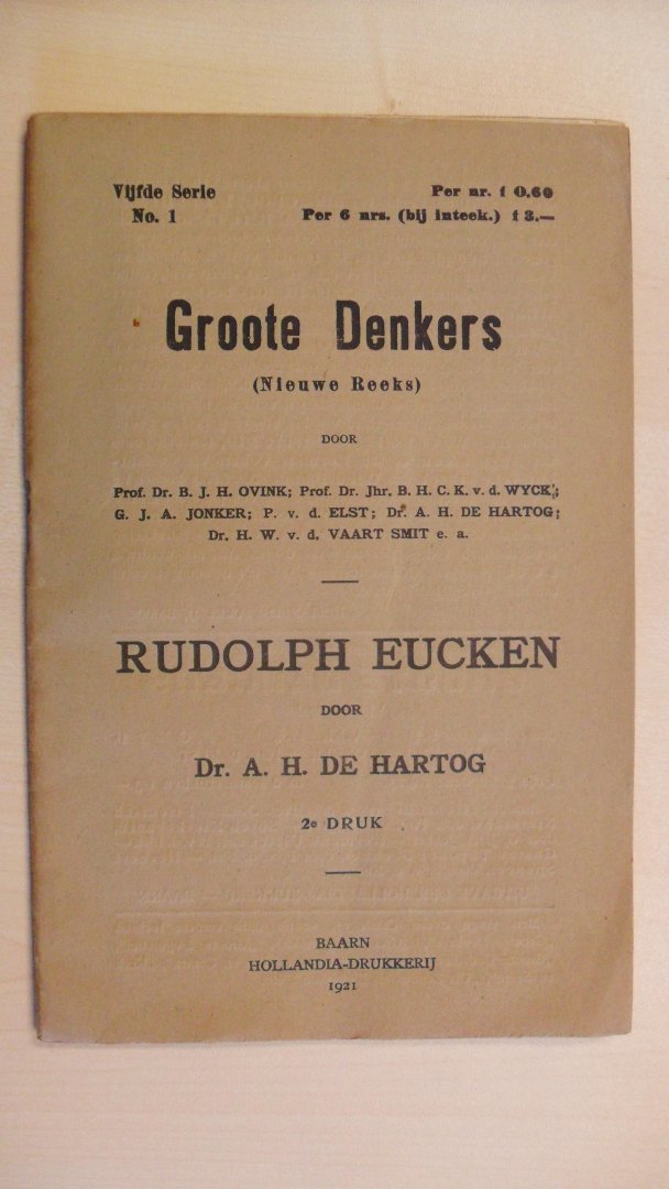 Hartog Dr. A.H. de - GROOTE DENKERS: KANT ~ no 1~:  Rudolph Eucken