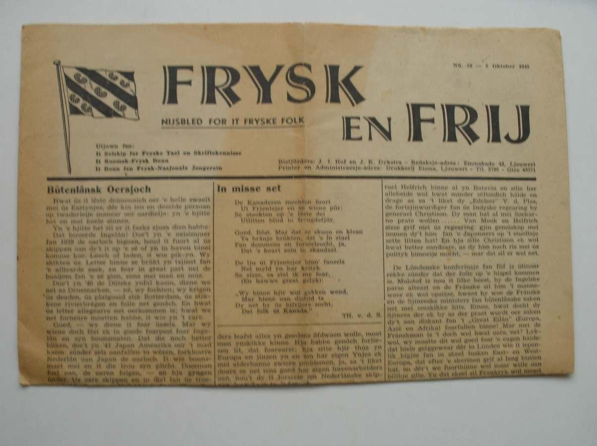 red. - FRYSK EN FRIJ. Nijsbled foar it Fryske folk. 5 Oktober 1945.