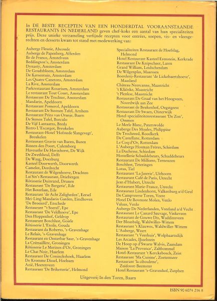 SANDY LESBERG .. Omslagontwerp en Typografie - DE BESTE RECEPTEN van een honderdtal vooraanstaande restaurants in Nederland