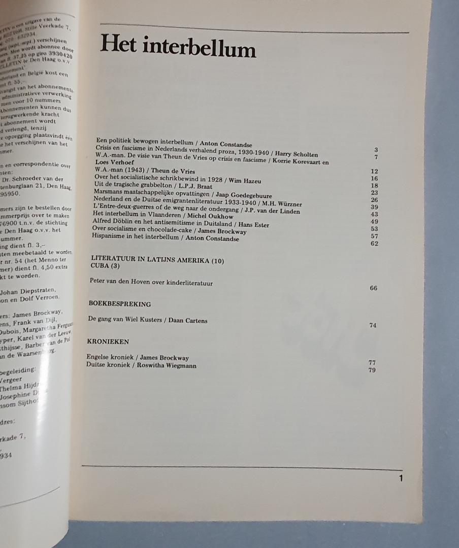 Constandse, Anton, Theun de Vries, Wim Hazeu, Jaap Goedegebuure e.a. - Bzzlletin 72 (jan 1980) Het interbellum