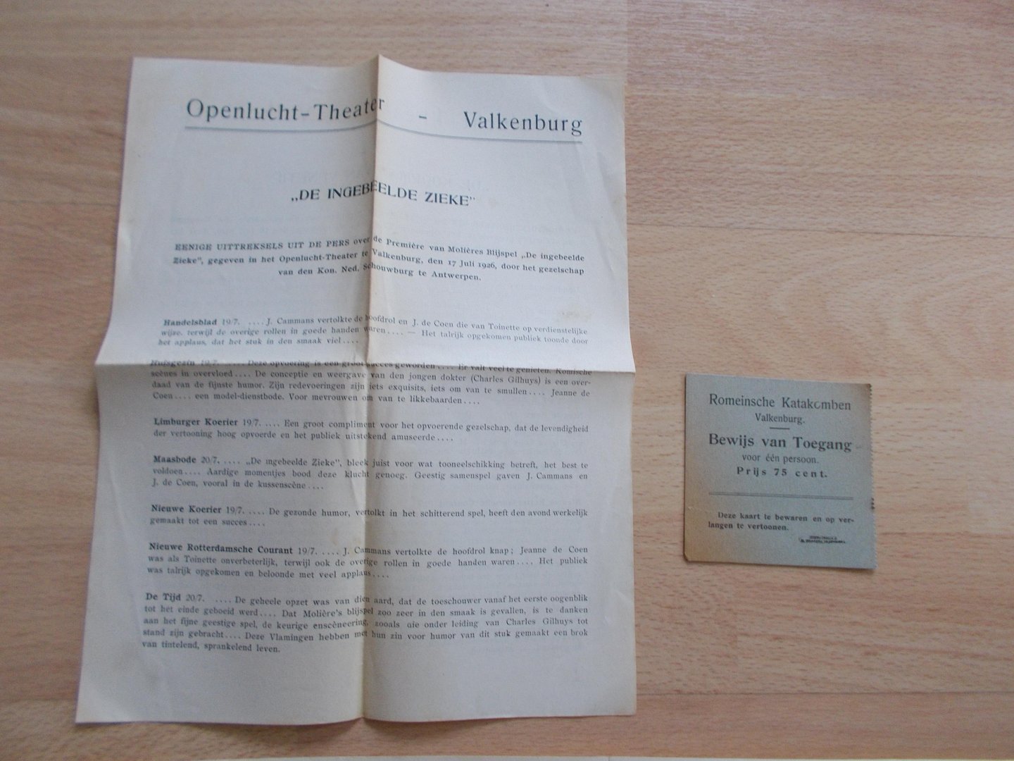 Crolla, Joseph, Jr. - 3 Losse Documenten Valkenburg incl. Wandelkaart Zuid-Limburg