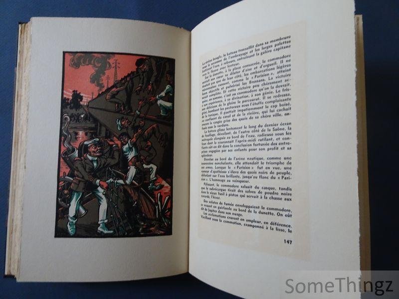 Jean Lurkin, Jeph Lambert. - La bataille de la Saône ou le grand serment du 'Parisien', épopée bachique de la Bourgogne contemporaine. Récit épique tiré des fastes de la Bourgogne contemporaine. Avec des fresques aux couleurs du temps et de la vendange brossées par Jep...