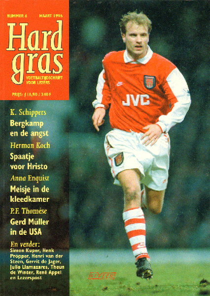 Diverse auteurs - Hard Gras nr. 06, voetbaltijdschrift voor lezers, maart 1996, 112  pag. paperback, goede staat met o.a. Bergkamp en de angst