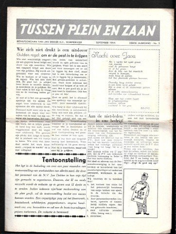 Redactie - Tussen plein en Zaan, bedrijfsorgaan van Jan Dekker n.v. Wormerveer 8 uitgaven 1955-1956