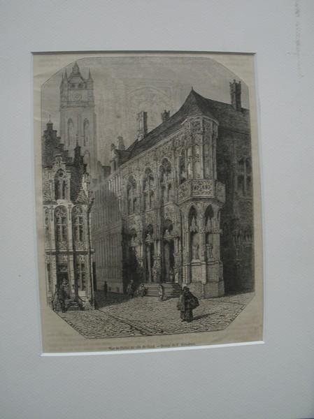 antique print (prent) - Vue de l`hotel de ville de Gand (Gent).