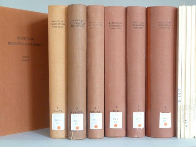 PULT, C., SCHORTA, A., GRISCH, M., MAISSEN, A., (RED.) - Dicziunari Rumantsch Grischun. Publichà Societa Retorumantscha cul agüd de la confederaziun, dal chantun Grischun e  da la lia Rumantscha. Fundà da Robert de Planta e Florian Melcher. 7 volumes + 25 Faschiculi (105 -130/131)
