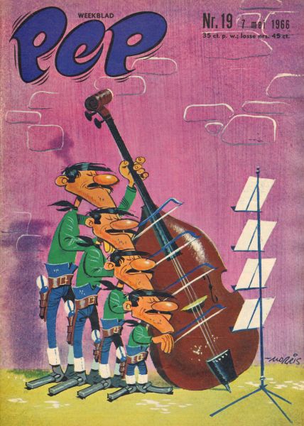 Diverse  tekenaars - PEP 1966 nr. 19, stripweekblad, 7 mei met o.a. JACQUES ANQUETIL (WIELRENNEN, 2 p.)/ARIE DEN HARTOG (WIELRENNEN, 1 p.)/DIVERSE STRIPS (ROODBAARD, MICHEL VAILLANT, TOENGA, VIDOCQ, ASTERIX, RIK RINGERS, LUCKY LUKE )/LUCKY LUKE (COVER)