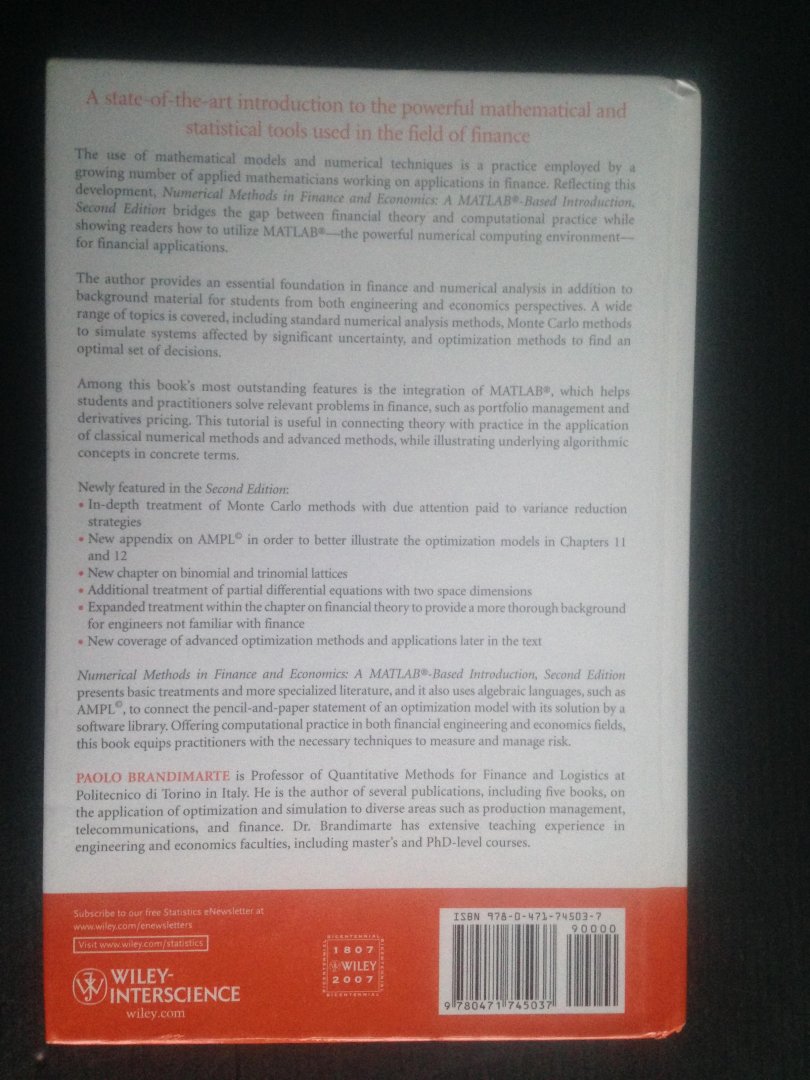 Brandimarte, Paolo - Numerical Methods in Finance and Economics,  A MATLAB-Based Introduction