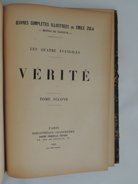 Zola, Emile - VERITE - Oeuvres completes - Les Quatre Evangiles - Tome Premier, Tome Second - Oeuvres Completes illustrees de Emile Zola - Edition ne varietur.