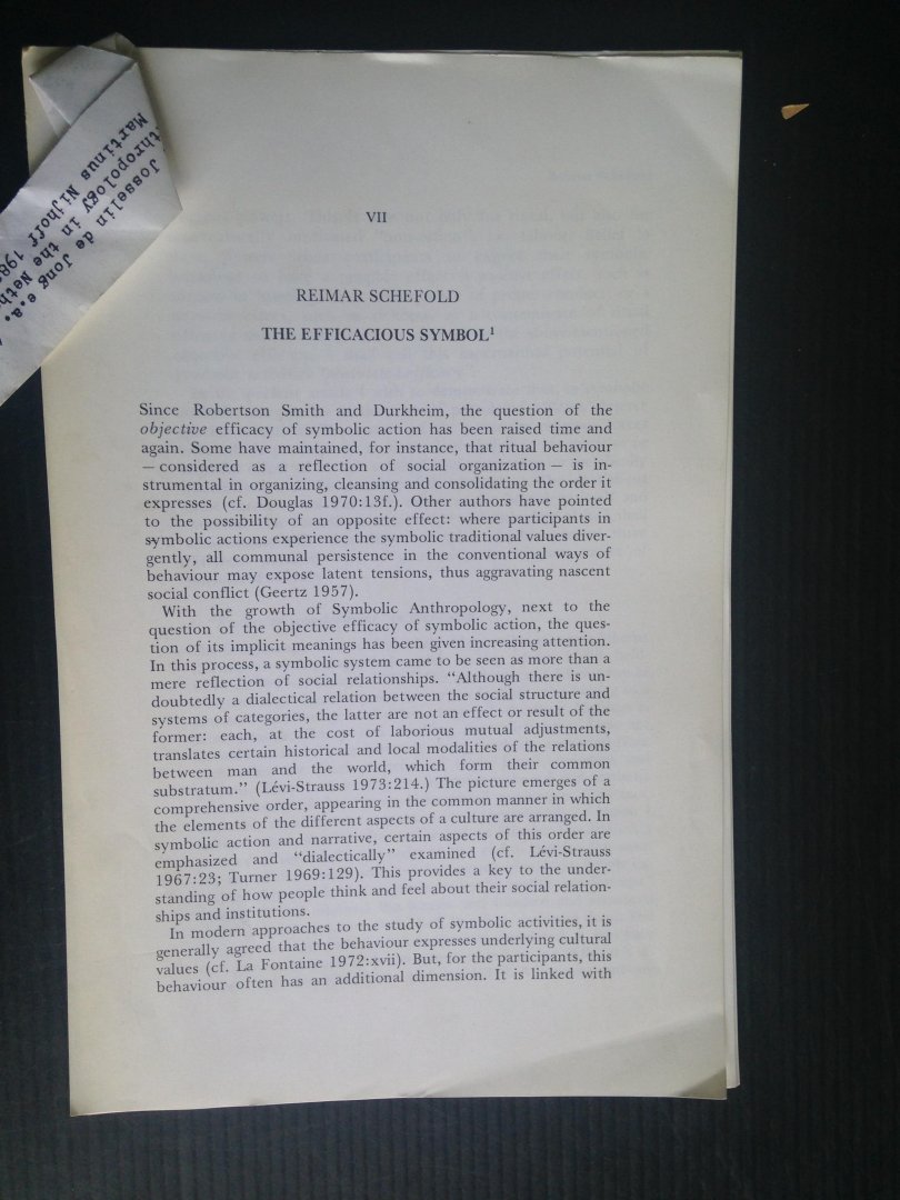Schefold, Reimar - Artikel The Efficacious Symbol, From Symbolic Anthropology in The Netherlands