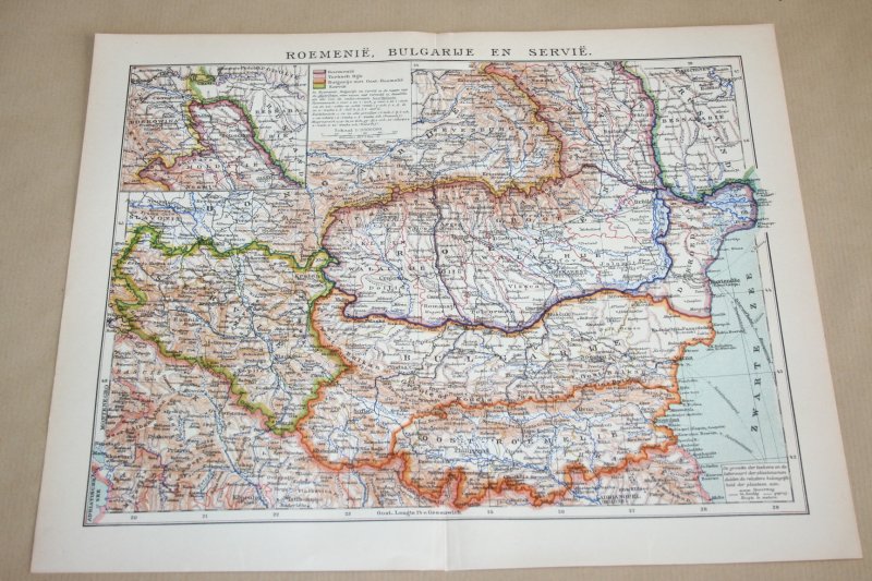  - Oude kaart - Roemenië, Bulgarije en Servië - circa 1905