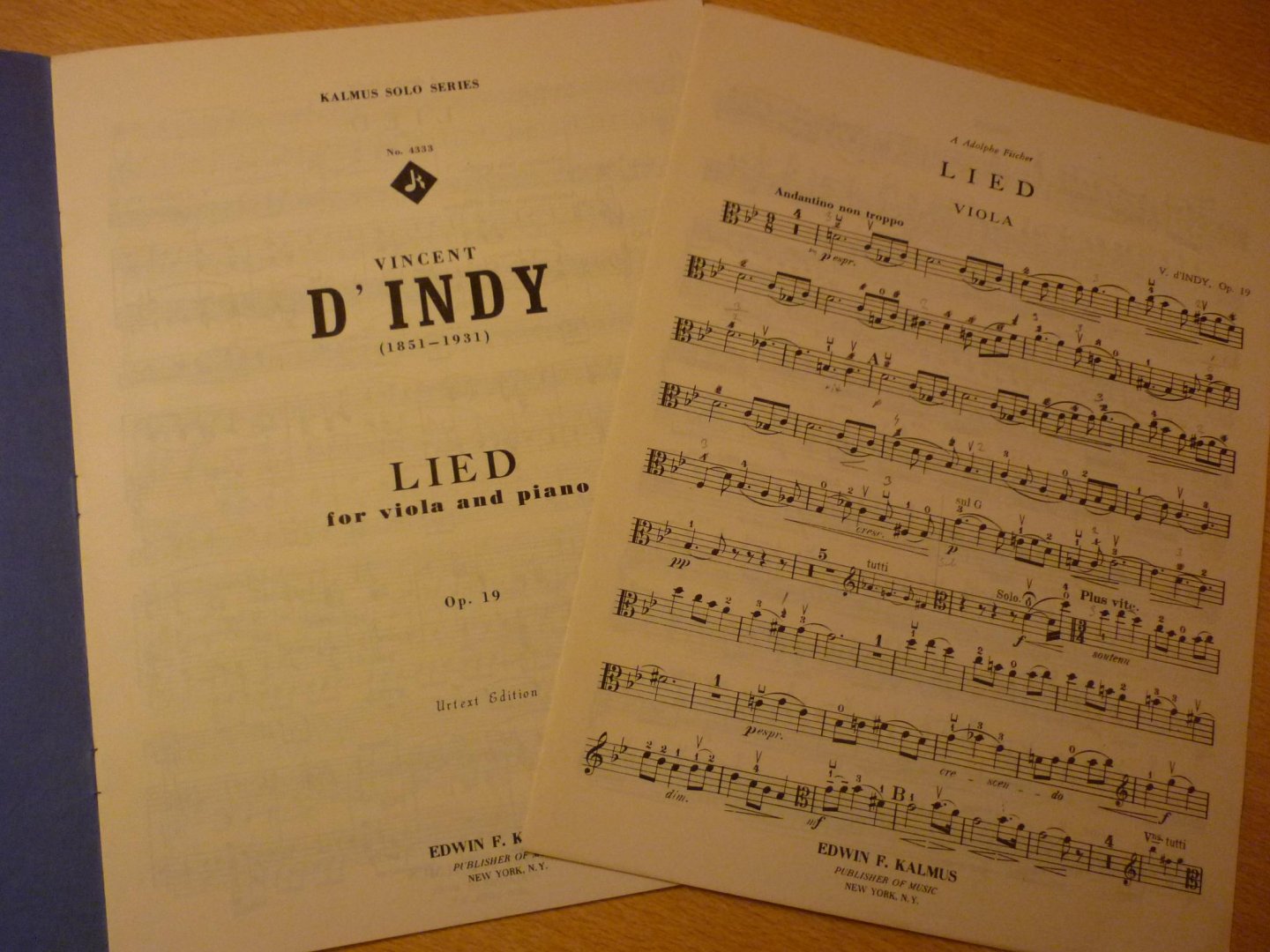d’Indy; Vincent (1851-1931) - Lied for viola and piano; Opus 19; Urtext Edition