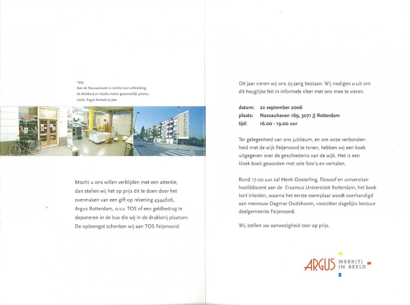 Argus - Argus 25 jaar : uitnodigingskaart viering 25-jarig bestaan 22-9-2006
