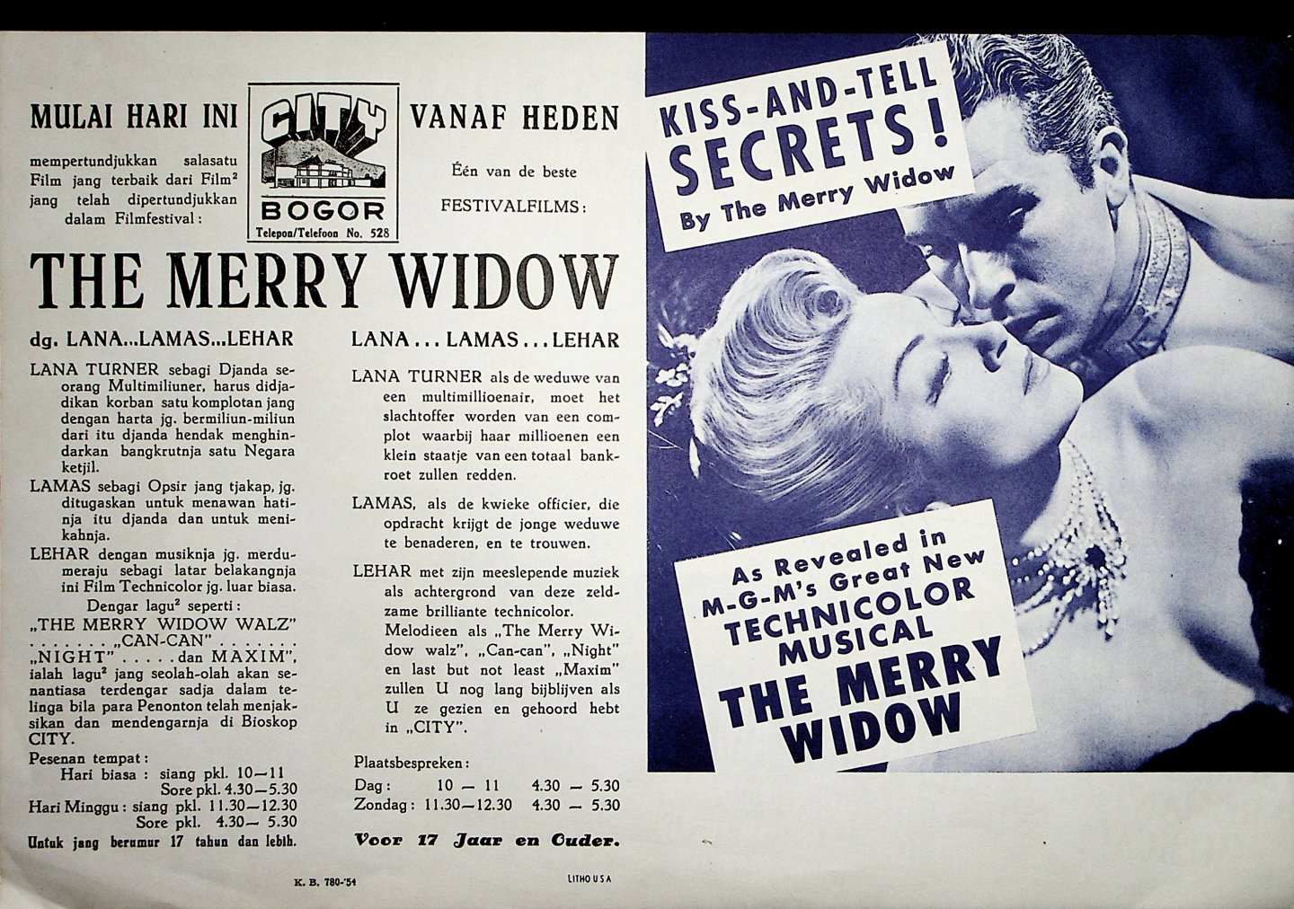The Merry Widow - Affiche voor de filmvertoning van de Amerikaanse film The Merry Widow in het City Theatre in Bogor (Java)
