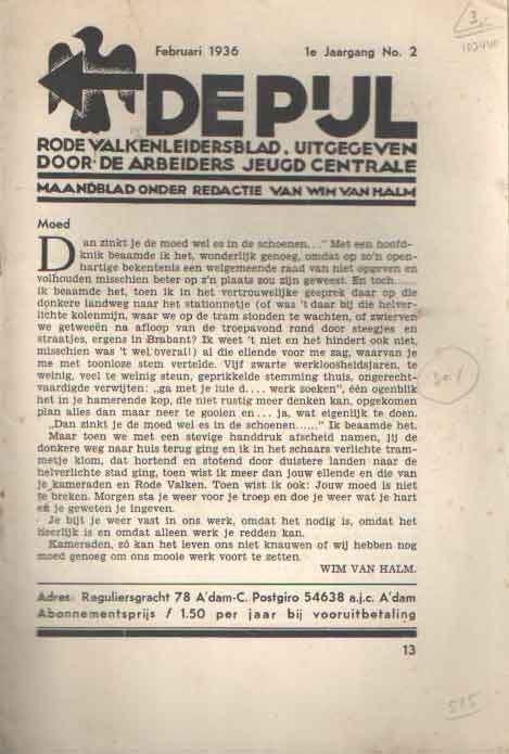 Halm, Wim van (red.) - De Pijl. Rode Valkenleidersblad. 1e Jaargang 1936, nummer 2