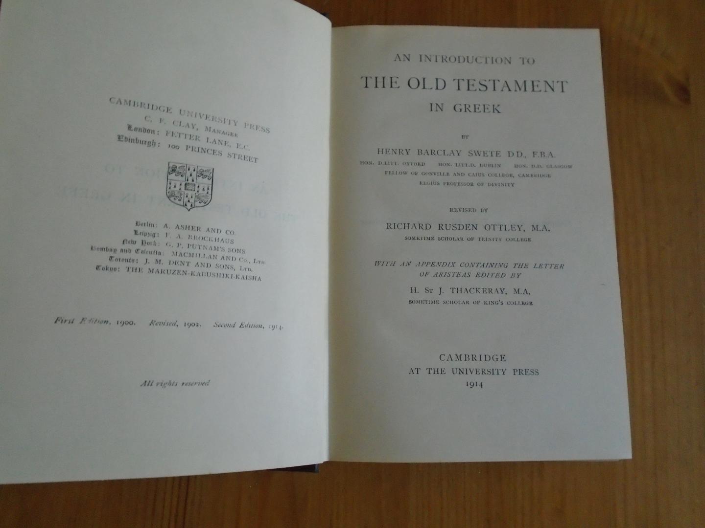 Sweete, Henry Barclay - An Introduction to the Old Testament in Greek