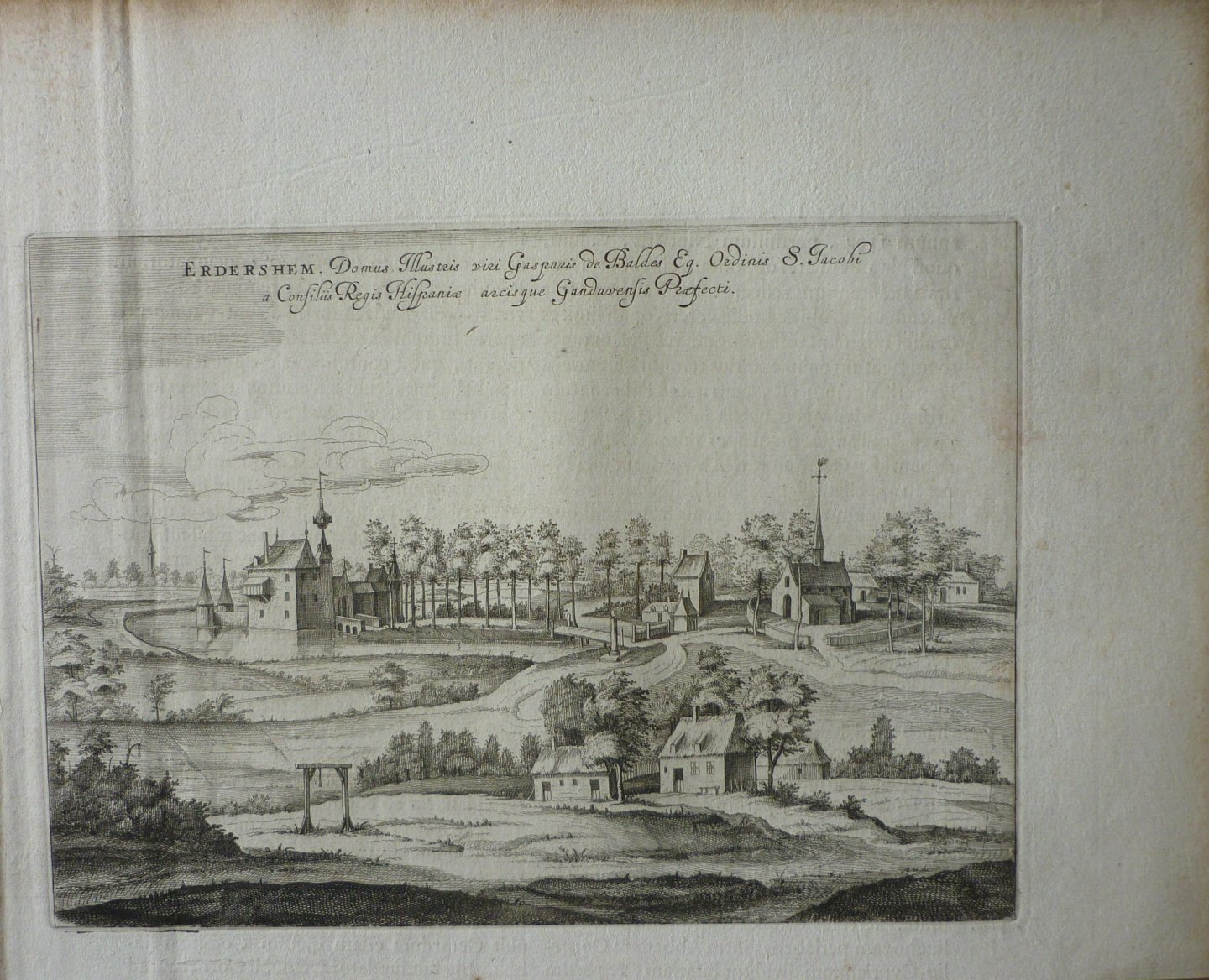 Blaeu, Joan - Erdershem. Domus Illustris viri Gasparis de Baldes EQ Ordinis S.jacobi  Originele gravure