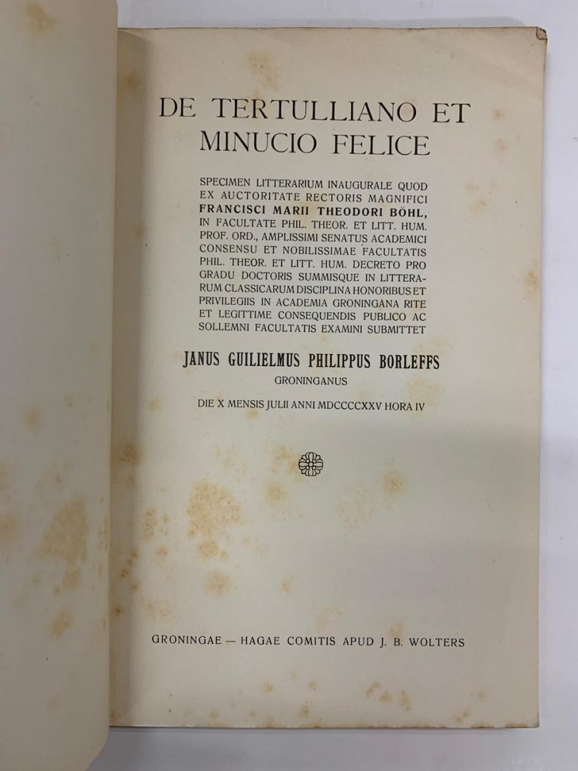 J.G.P. Borleffs - De Tertulliano et Minucio Felice