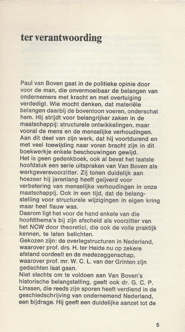 Boven, P. M. H. van. Nederlands Christelijk Werkgeversverbond. - Overleg medezeggenschap sociale evolutie