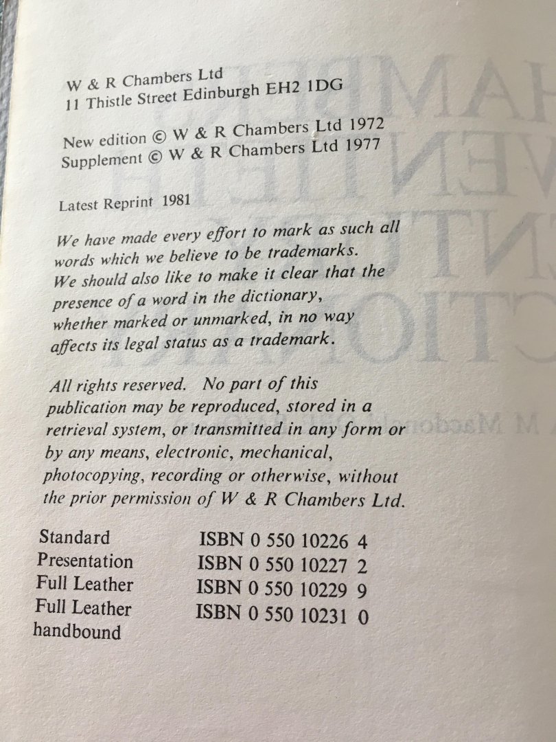 Edited; A.M. MacDonald - Chambers Twentieth century Dictionary