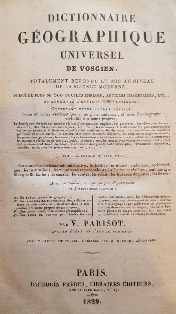 Echard, Laurence (translation Vosgien) - Dictionnaire de géographique Universal De Vosgien