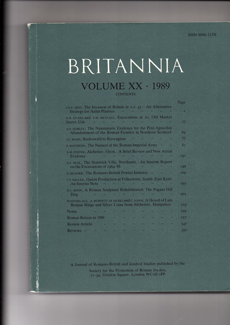 Britannia - Britannia, Volume XX. 1989.  A Journal of Romano-British and kindred studies.