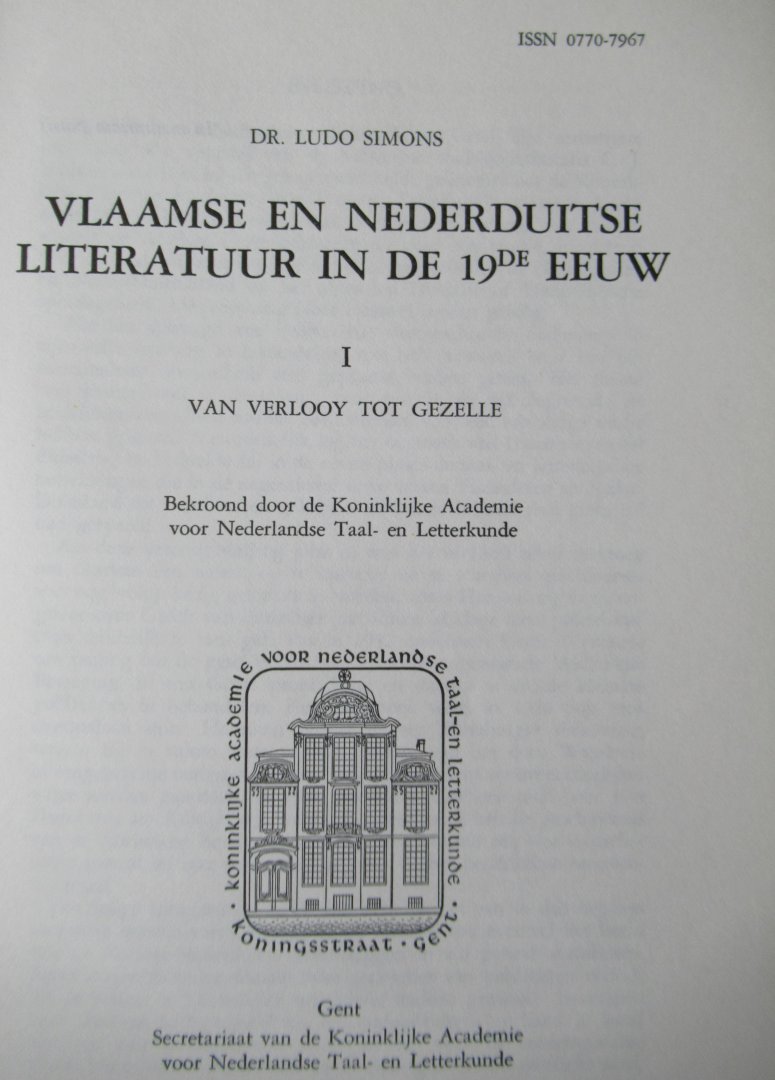 Simons, Ludo Dr. - Vlaamse en Nederduitse literatur in de 19e eeuw. 2 delen